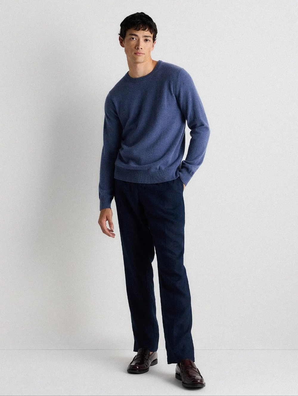 Quince Mongolian Cashmere Men's Crewneck Sweater Hesther Storm Blue Size Med NWT
